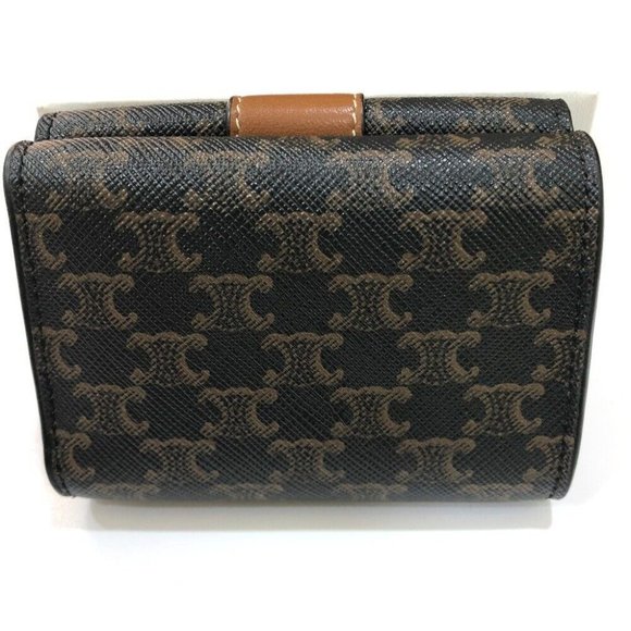 CELINE Triomphe Small trifold Compact wallet Trifold wallet PVC/Leather Brown - Picture 2 of 16